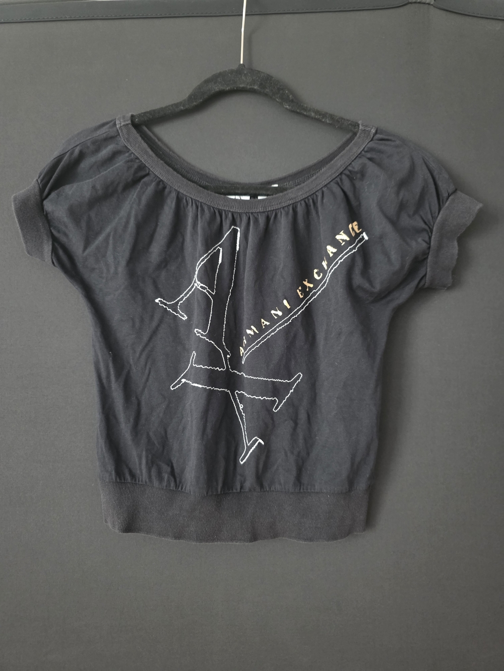 Armani Exchange Black Short Sleeve Tee with White Neck Tags
